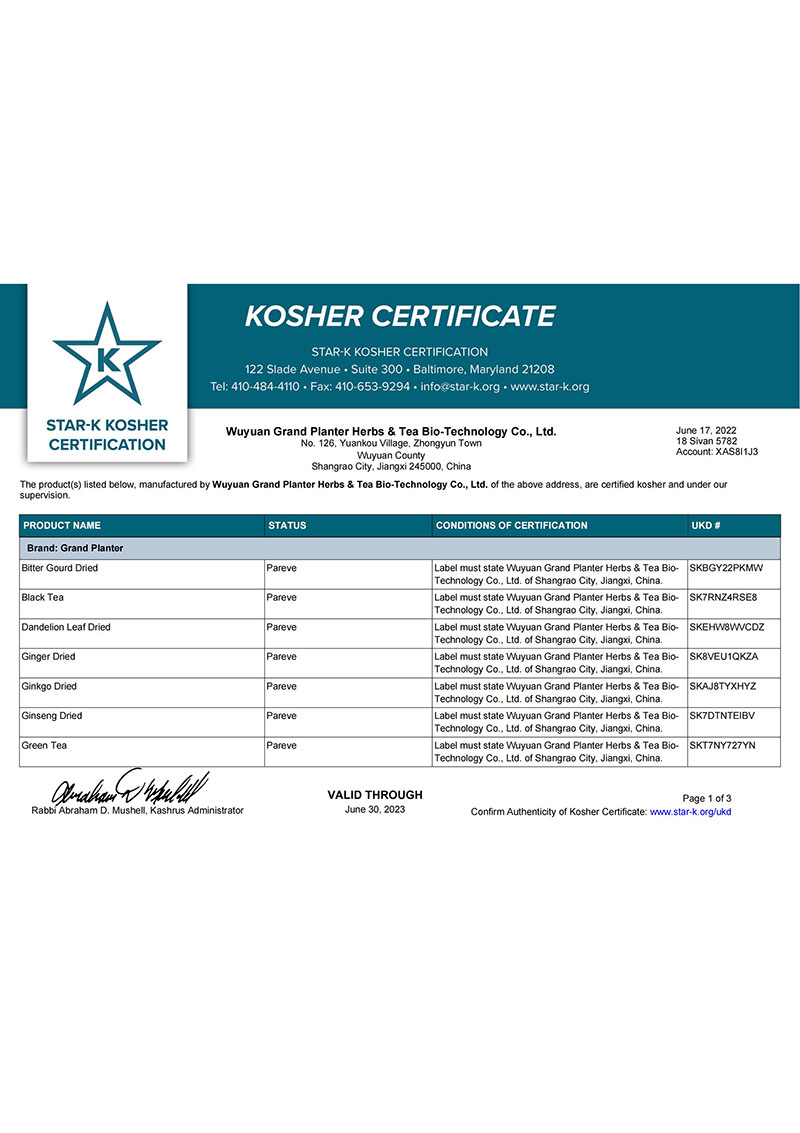 KOSHER CERTIFICATION BY STAR-K